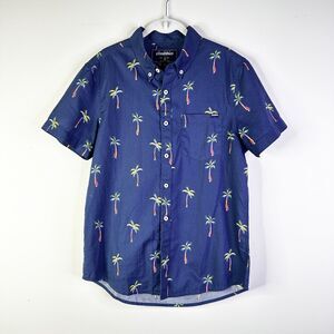 Chubbies Shirt Mens S Navy Palm Trees Cotton Button Down Short Slv Classic Fit